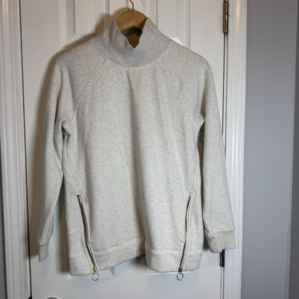 Athleta Cozy Karma Funnel Neck Sweatshirt Women S Pockets Fleece Light Oatmeal